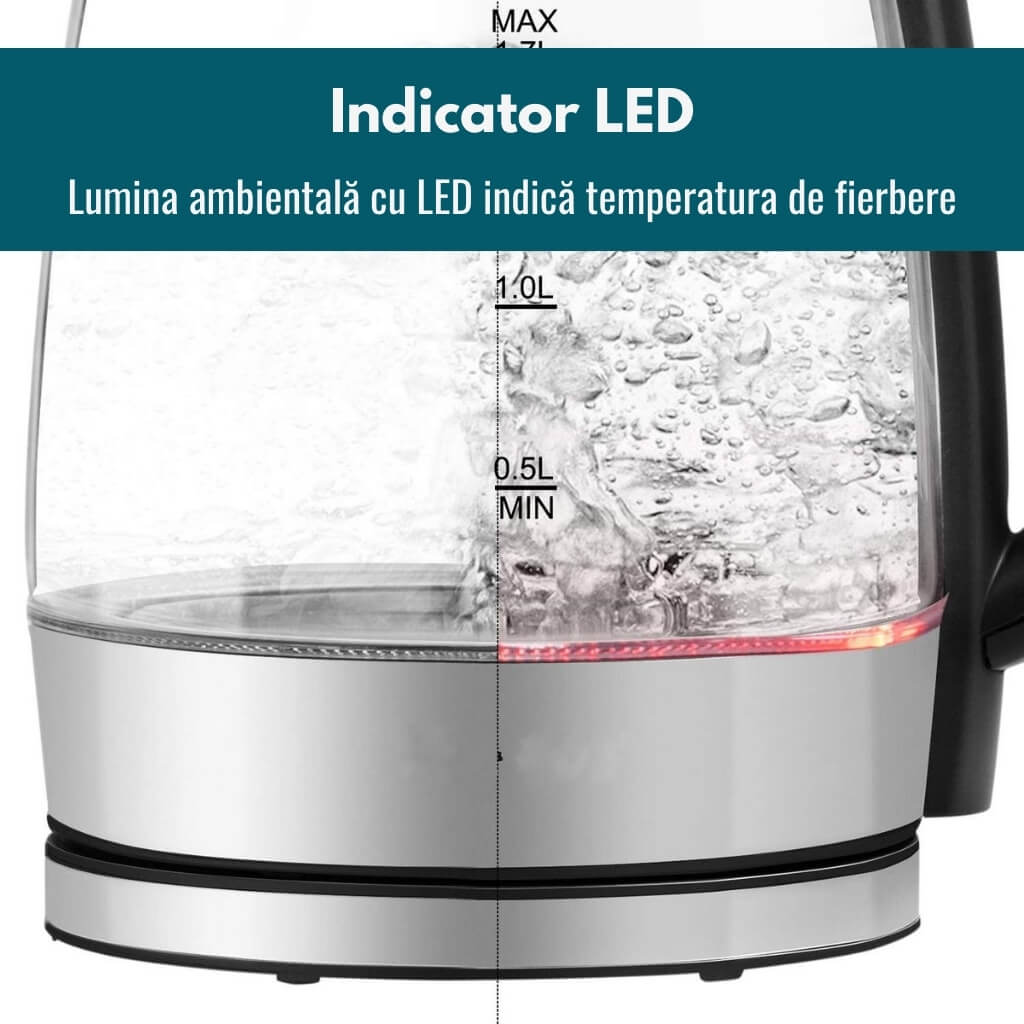 Cană Fierbător Royalty Line® 1.7 Litri, 2200W, Indicator LED