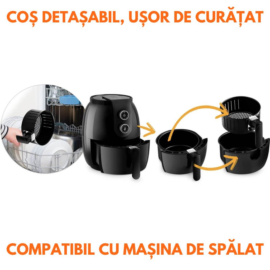 Air Fryer 1300W, 3.6L, Coș Antiaderent, Reglaj Manual – Gătire Rapidă și Sănătoasă