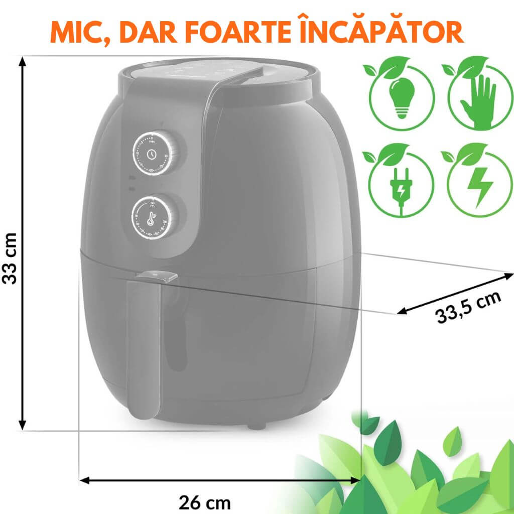 Air Fryer 1300W, 3.6L, Coș Antiaderent, Reglaj Manual – Gătire Rapidă și Sănătoasă