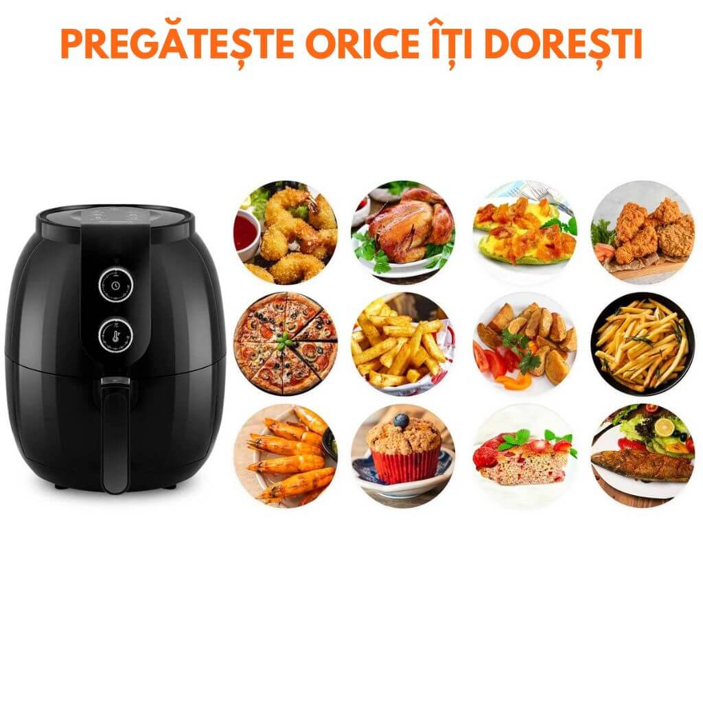 Air Fryer 1300W, 3.6L, Coș Antiaderent, Reglaj Manual – Gătire Rapidă și Sănătoasă