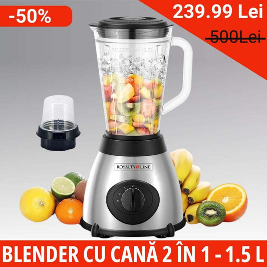 Blender Multifuncțional Royalty Line® 800W, Cană din Sticlă, 1.5 l