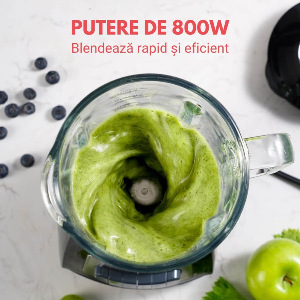 Blender Multifuncțional Royalty Line® 800W, Cană din Sticlă, 1.5 l