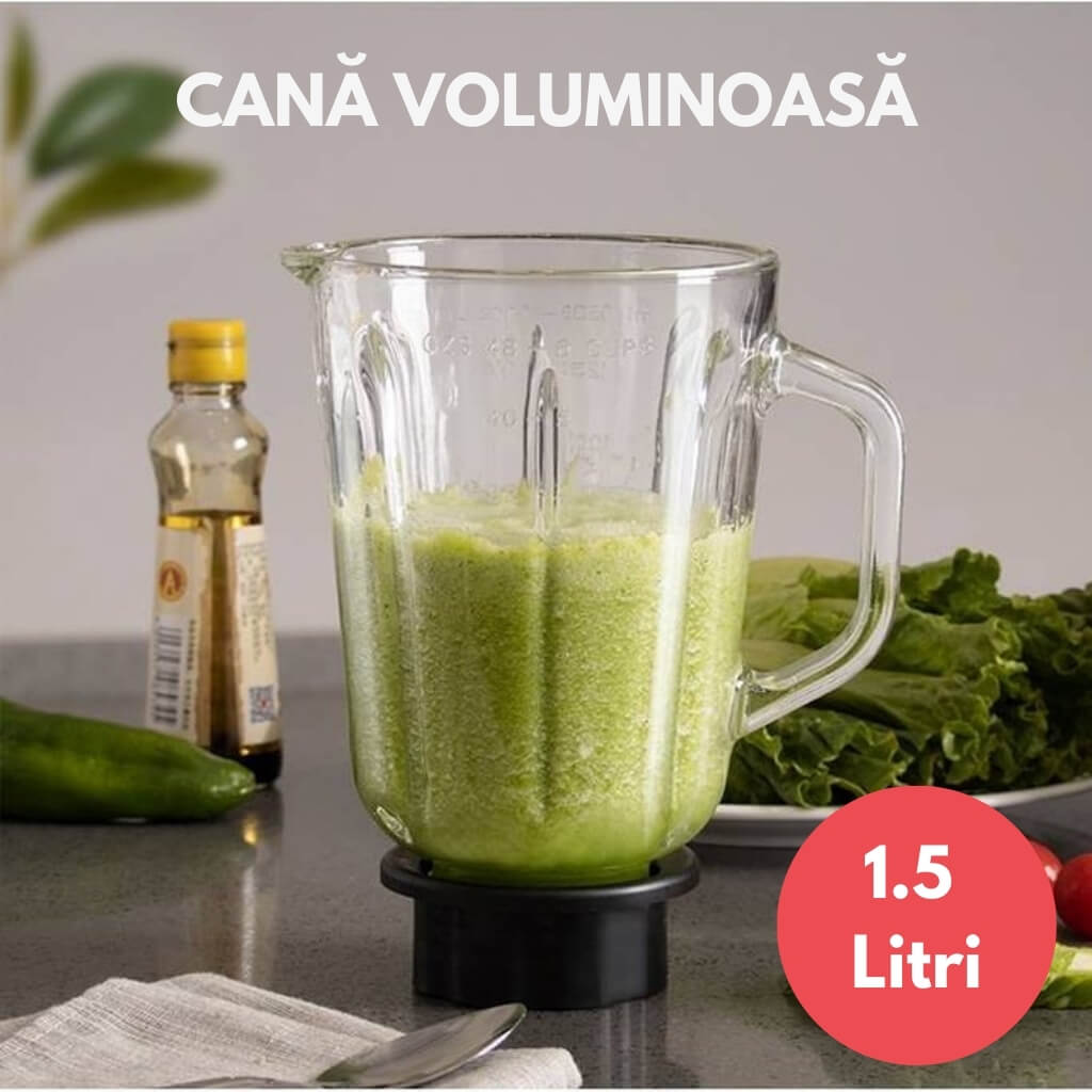 Blender Multifuncțional Royalty Line® 800W, Cană din Sticlă, 1.5 l