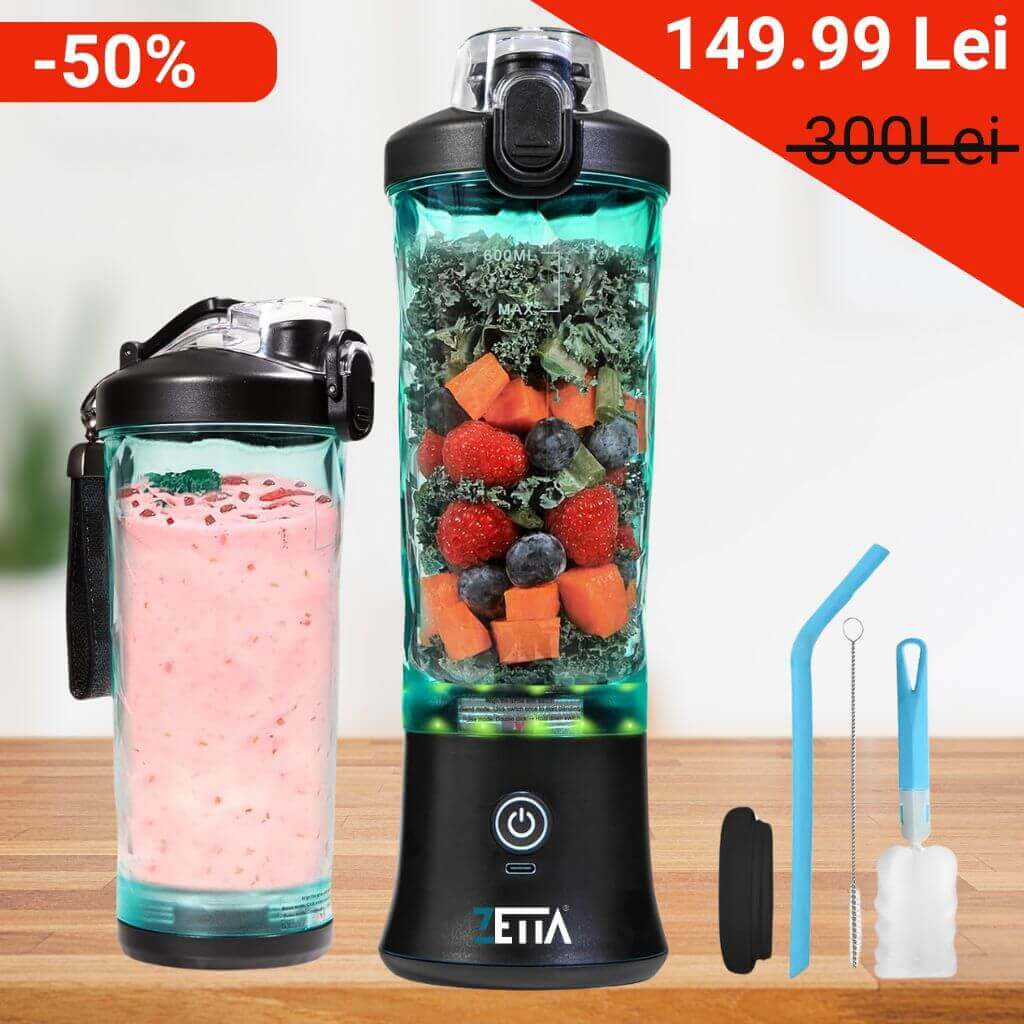 Blender Portabil Zetta Innovation® 540W, 600ml, USB-C, 4000mAh