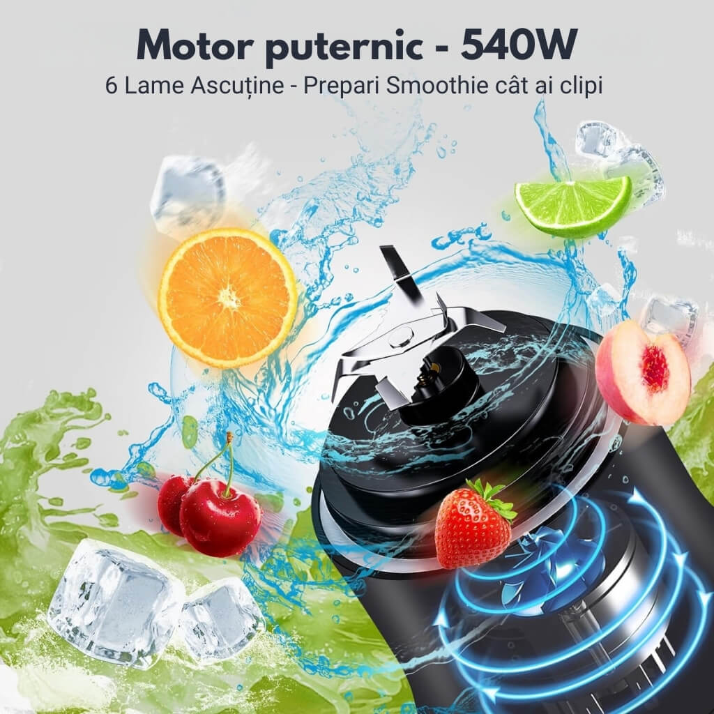 Blender Portabil Zetta Innovation® 540W, 600ml, USB-C, 4000mAh