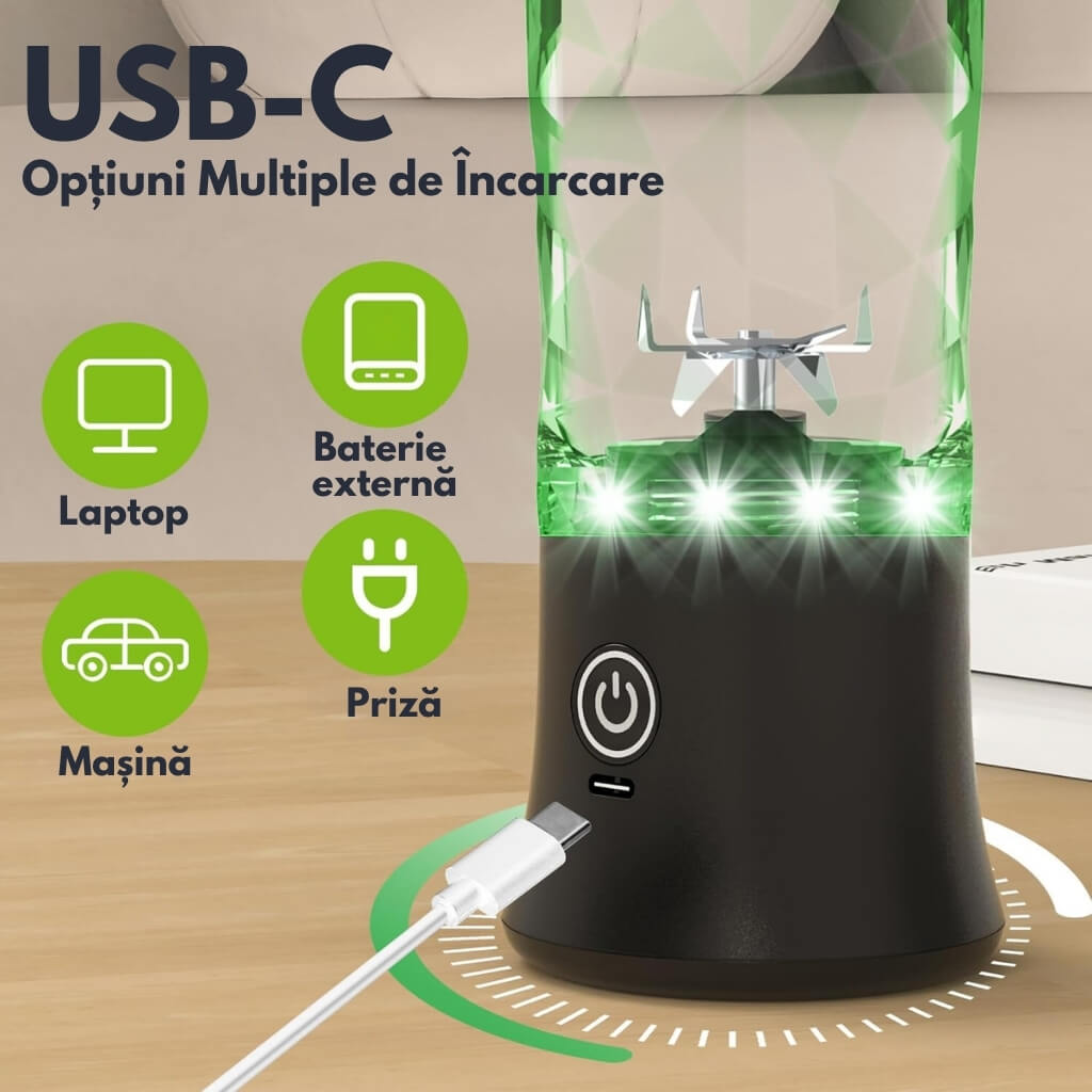 Blender Portabil Zetta Innovation® 540W, 600ml, USB-C, 4000mAh