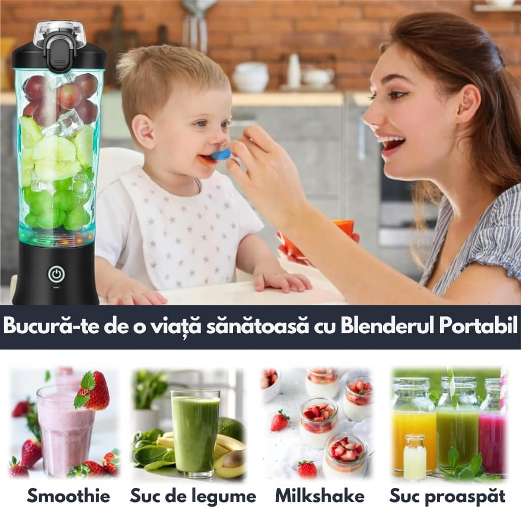 Blender Portabil Zetta Innovation® 540W, 600ml, USB-C, 4000mAh