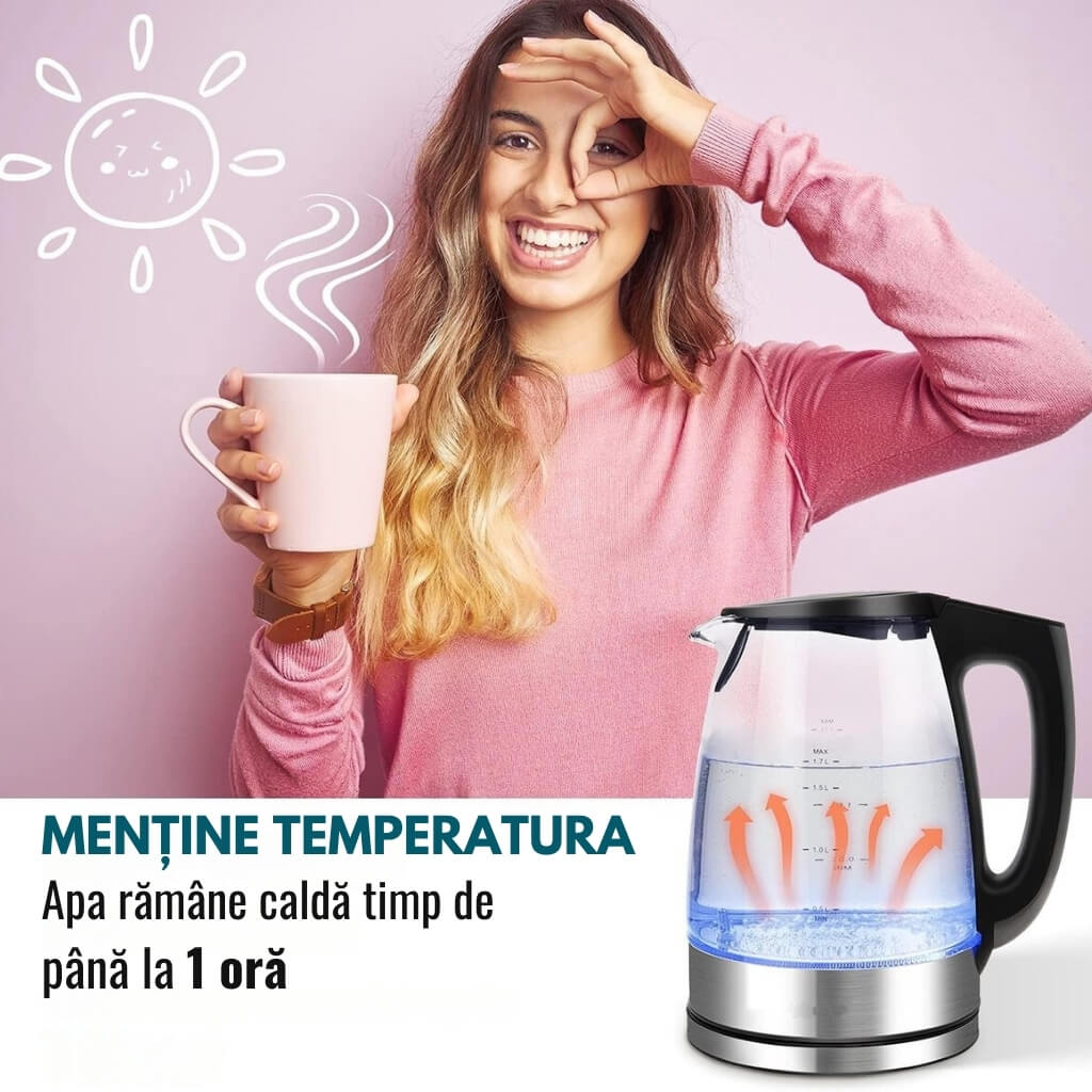 Cană Fierbător Royalty Line® 1.7 Litri, 2200W, Indicator LED