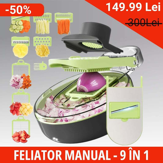 Feliator Manual Mandolina 9 în 1 - Toacă, Taie, Feliază, Răzuiește