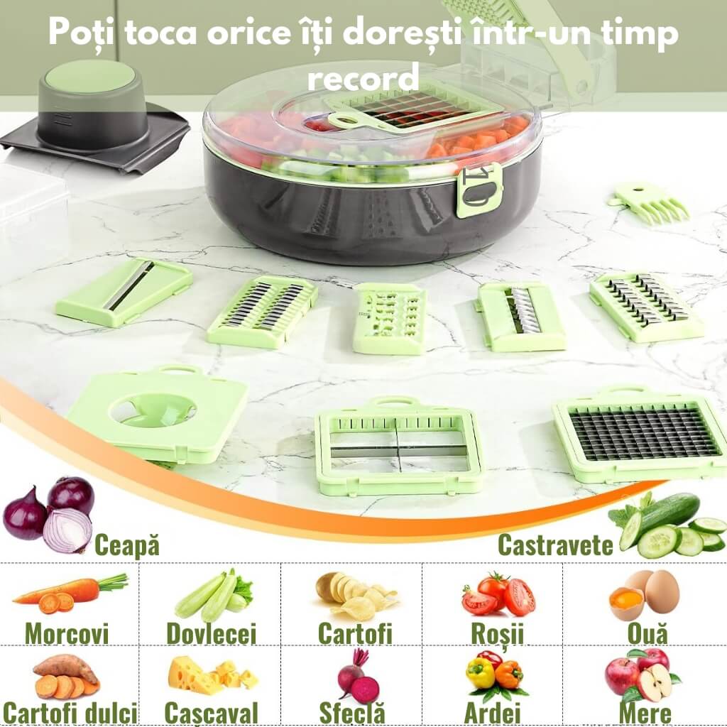 Feliator Manual Mandolina 9 în 1 - Toacă, Taie, Feliază, Răzuiește