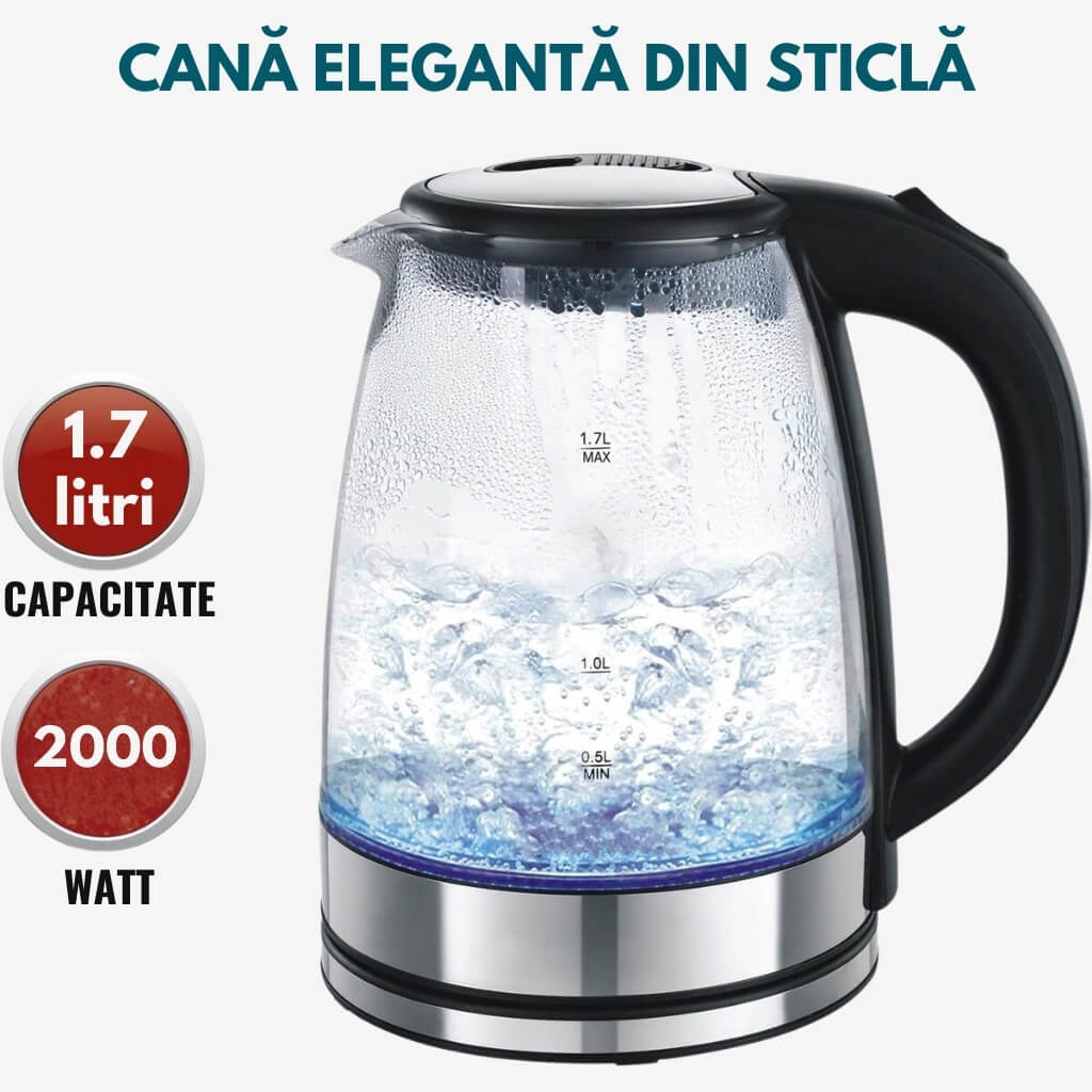 Cană Fierbător Royalty Line® 1.7 Litri, 2200W, Indicator LED