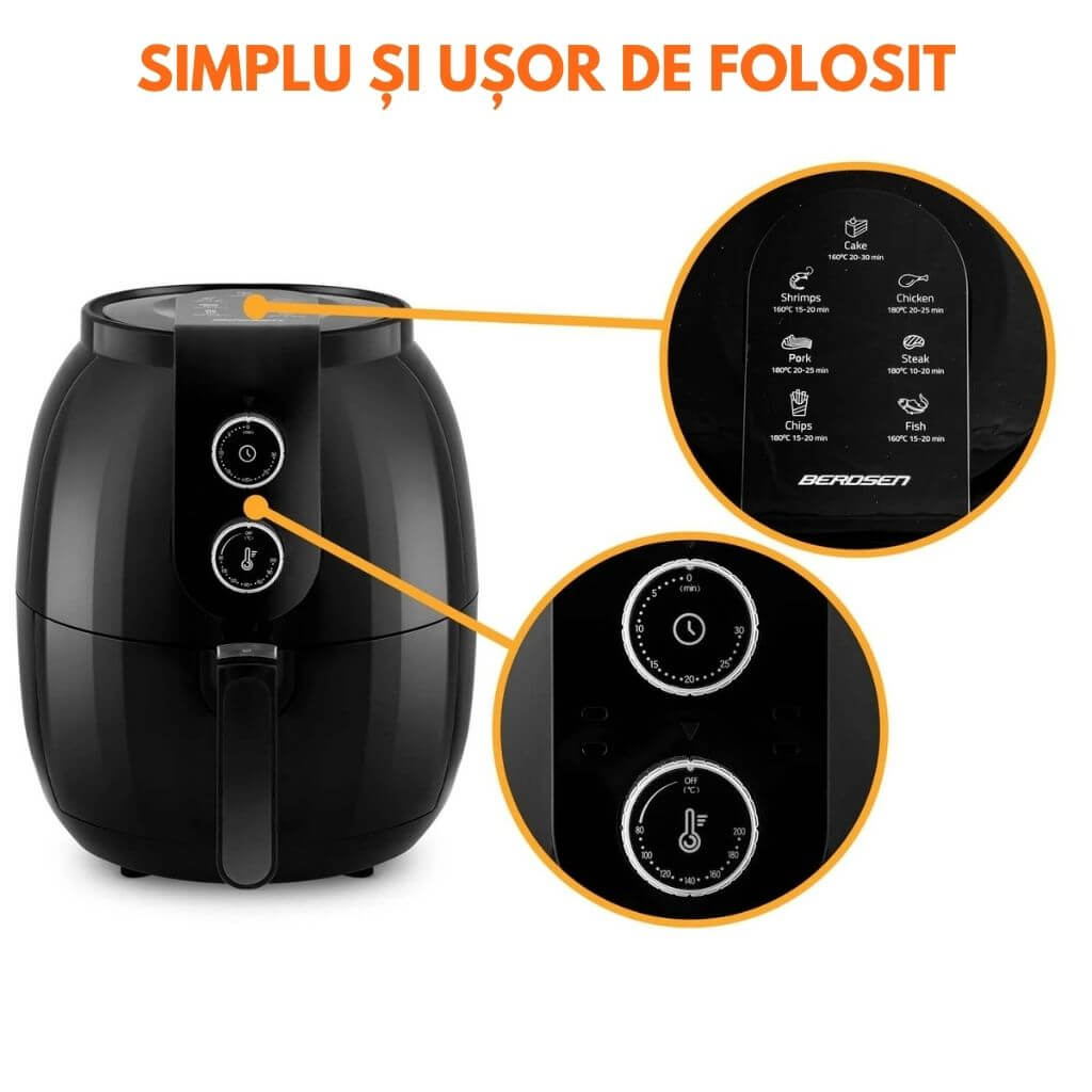 Air Fryer 1300W, 3.6L, Coș Antiaderent, Reglaj Manual – Gătire Rapidă și Sănătoasă