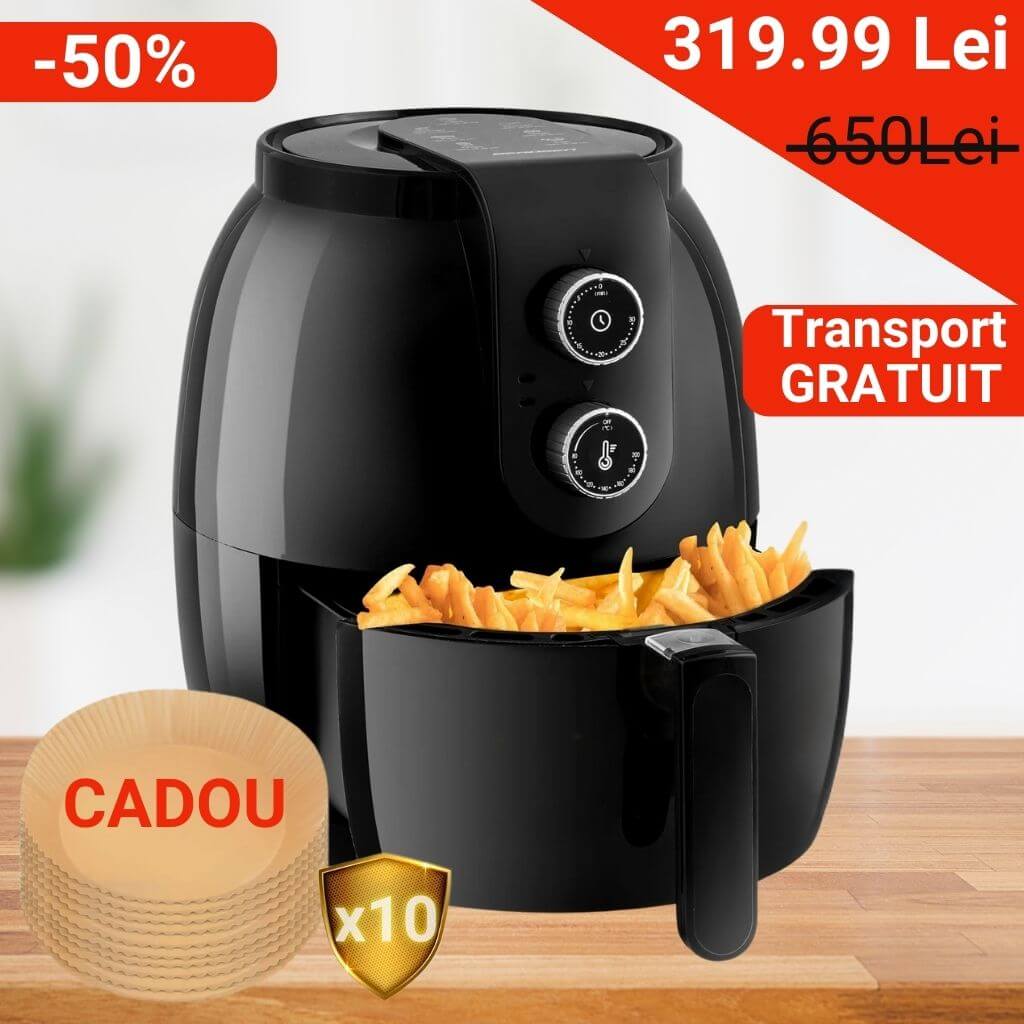 Air Fryer 1300W, 3.6L, Coș Antiaderent, Reglaj Manual – Gătire Rapidă și Sănătoasă