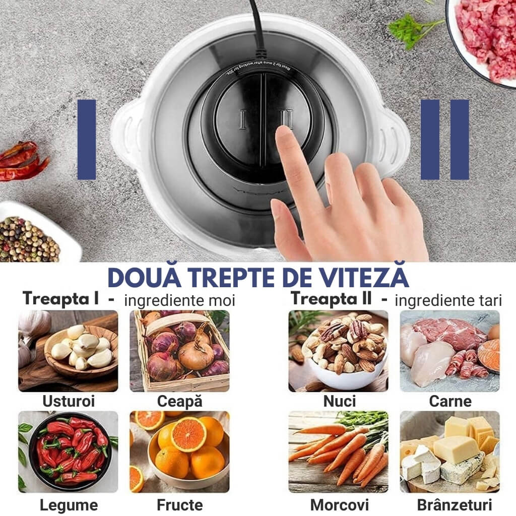 Tocător Electric Royalty Line® 300W, 1.8 Litri, 2 Viteze, Inox